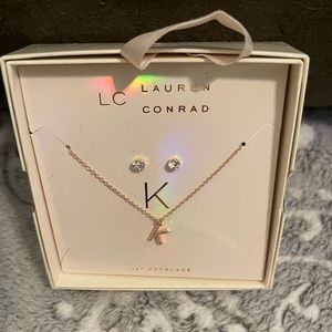 Lauren Conrad Initial “K” rose gold necklace set